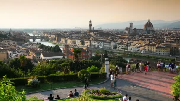 Italien Augusti 2018 Stadsbilden Florens Vid Solnedgången Sett Från Piazzale — Stockvideo