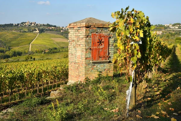 Panorama Beautiful Vineyards Greve Chianti Old Water Well Autumn Season — Stock Photo, Image
