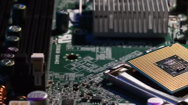 Detalhe Processador Chip Cpu Placa Mãe Vídeo Uhd — Vídeo de Stock