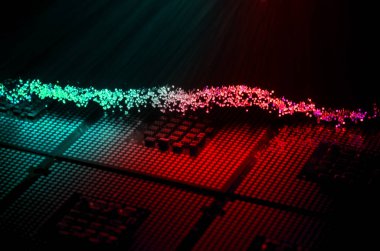 Cpu çip işlemciler üzerinde renkli fiber optik