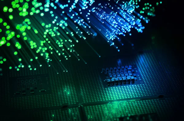 Farbige Glasfaser Über Cpu Chip Prozessoren — Stockfoto