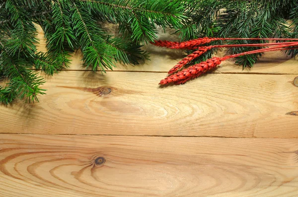 Christmas Tree Branch Wood Background Christmas Background — Stock Photo, Image