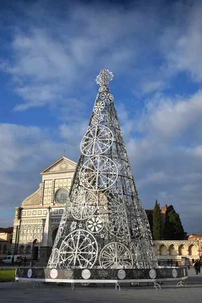 Florence Décembre 2018 Arbre Noël Sur Piazza Santa Maria Novella — Photo