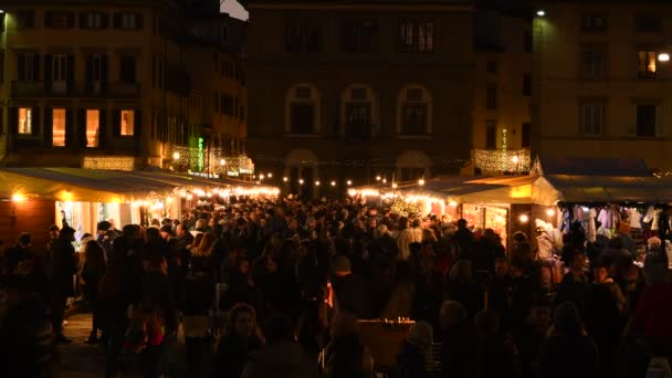 Florença Dezembro 2018 Luzes Cintilantes Mercado Natal Com Turistas Ocupados — Vídeo de Stock