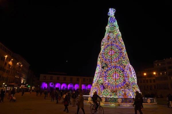 Firenze Dicembre 2018 Albero Natale Illuminato Piazza Santa Maria Novella — Foto Stock