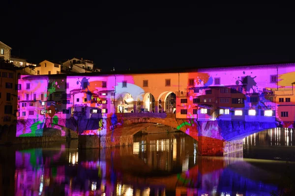 Italia Florencia Diciembre 2018 Famoso Ponte Vecchio Florencia Iluminado Con — Foto de Stock