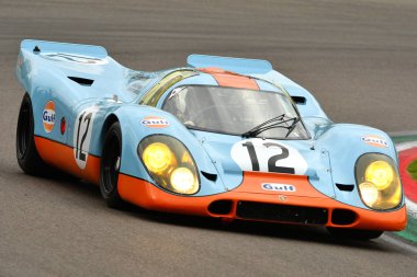 Imola Classic 26 Oct 2018 PORSCHE 917 1970 ex Elford-Attwood driven by Claudio Roddaro during practice session on Imola Circuit, Italy. clipart