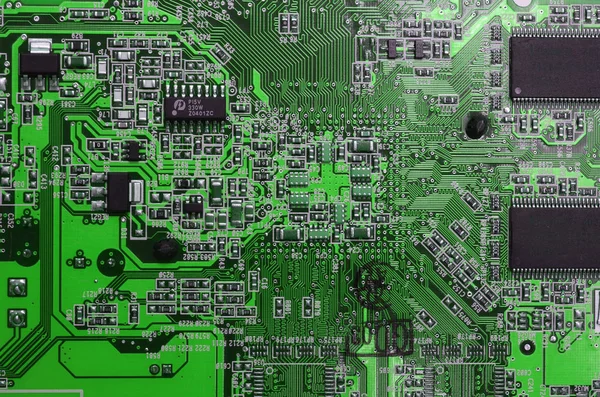 detail of electronic components on computer graphic card.