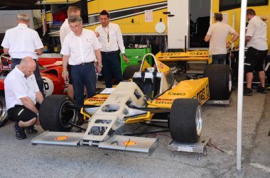 21 Nisan 2018: O'Connell, Martin Gb çalıştırın tarihi 1980 F1 araba Ats D4 ile Motor efsane Festivali 2018 İtalya Imola pistinde sırasında.