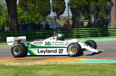 21 Nisan 2018: D'Ansembourg, Christophe çalıştırın tarihi 1981 F1 araba Williams Fw07c ile Motor efsane Festivali 2018 İtalya Imola pistinde sırasında.