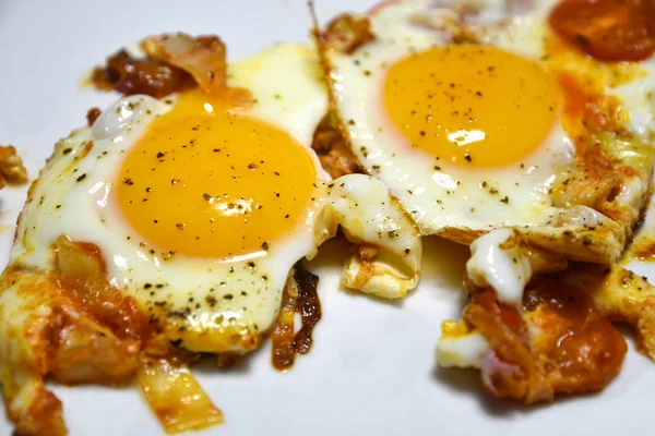 Eggs Purgatory Traditional Mediterranean Dish Italian Cuisine Breakfast Poached Eggs — Stock Photo, Image