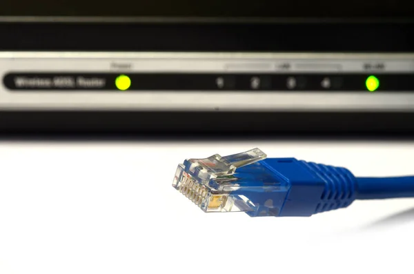 Router Moderno Módem Wifi Adsl Con Cable Lan Rj45 — Foto de Stock