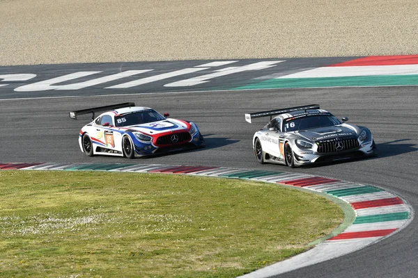 İtalya, 29 Mart 2019: Mercedes Amg Gt3 Sps Otomotiv Performans Ekibi Valentin Pierburg / Tim Mller / Tom Onslow-Cole mugello Pistinde 12h Hankook Yarışı sırasında eylem.