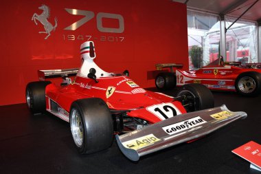Mugello, It, Ekim, 2017: Vintage Ferrari F1 312 T 1975 Niki Lauda Paddock Show Ferrari Anniversary 1947-2017 Mugello Circuit finali Mondiali Ferrari 2017. İtalya