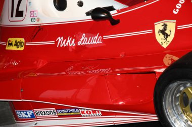 Mugello, It, Ekim, 2017: Vintage Ferrari F1 312 T 1975 Niki Lauda Paddock Show Ferrari Anniversary 1947-2017 Mugello Circuit finali Mondiali Ferrari 2017. İtalya