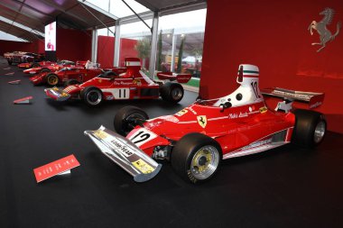 Mugello, It, Ekim, 2017: Vintage Ferrari F1 312 T 1975 Niki Lauda Paddock Show Ferrari Anniversary 1947-2017 Mugello Circuit finali Mondiali Ferrari 2017. İtalya
