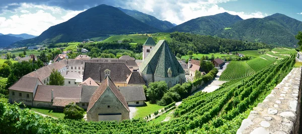 Hermosa Vista Del Monasterio Novacella Rodeado Verdes Viñedos Verano Tirol — Foto de Stock