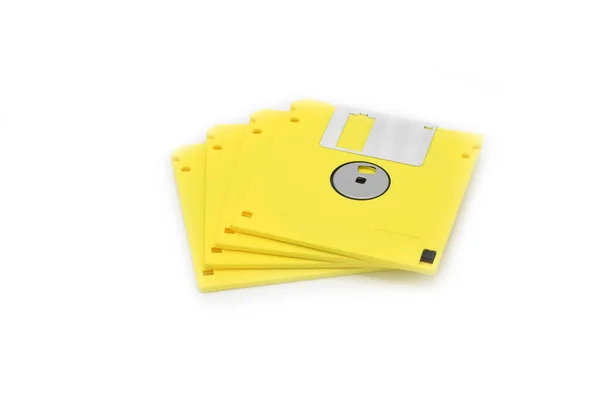 Sárga Floppy Lemezek Fehér — Stock Fotó