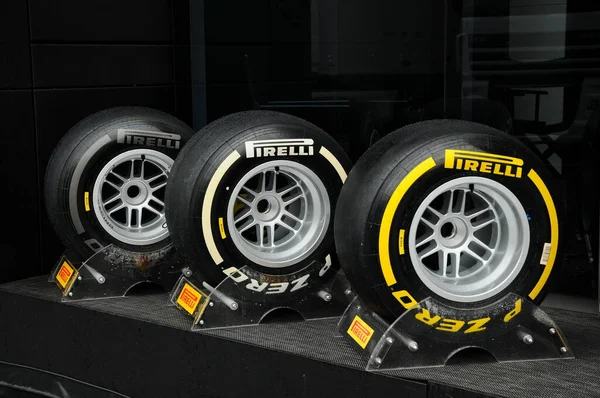 Mugello Itália Maio 2012 Pneus Pirelli Vários Compostos Para Carros — Fotografia de Stock