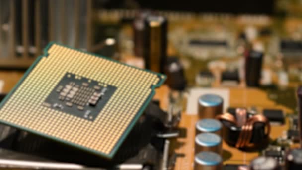 Primo Piano Del Processore Chip Cpu Sulla Scheda Madre Del — Video Stock