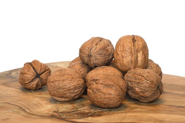 Walnuts Wooden Cutting Board Isolated White Background — Stock Photo, Image