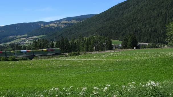 Valdaora Luglio 2019 Passaggio Del Treno Alpino Brunico San Candido — Video Stock