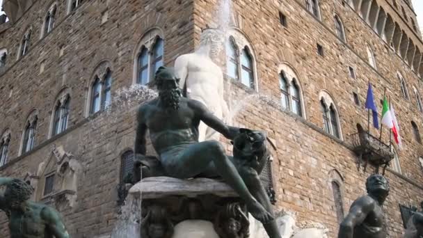 Fontana Del Nettuno Фонтан Флоренції Італія Розташований Площі Piazza Della — стокове відео