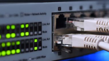 Erkek El, Veri Merkezi 'ne Ağ Anahtarı' na Kırmızı Kablo Ekle. 4K UHD Video.