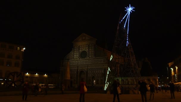 Florence December 2019 Verlichte Kerstboom Piazza Santa Maria Novella Ter — Stockvideo