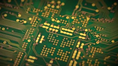Devre kartı. Yeşil baskılı elektronik panoyu kapat. 4K UHD Video