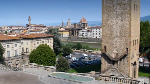 Cityscape Florença Piazzale Michelangelo Fonte Perto Piazzale Michelangelo Com Palazzo — Vídeo de Stock
