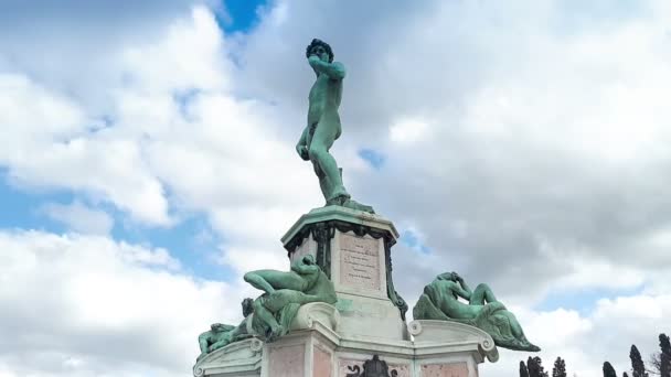 Florencja Plac Michała Anioła Brązowa Rzeźba Dawida Michała Anioła Zwrócona — Wideo stockowe