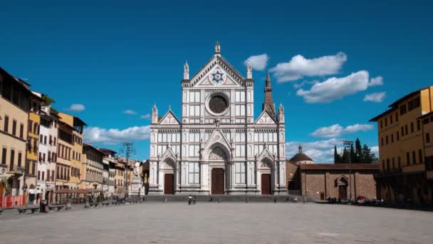 Turistas Piazza Santa Croce Florencia Con Famosa Basílica Fondo Timelapse — Vídeos de Stock