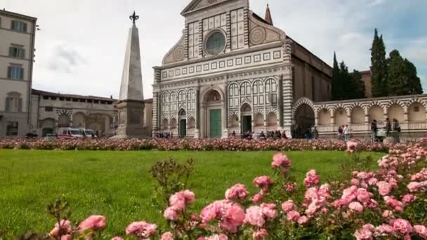 Beroemde Kerk Van Santa Maria Novella Met Toeristen Florence Italië — Stockvideo