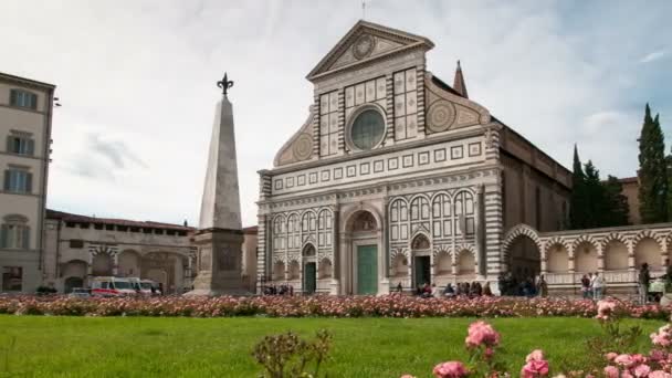 Die Berühmte Kirche Santa Maria Novella Mit Touristen Florenz Italien — Stockvideo