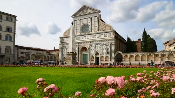 Beroemde Kerk Van Santa Maria Novella Met Toeristen Florence Italië — Stockvideo