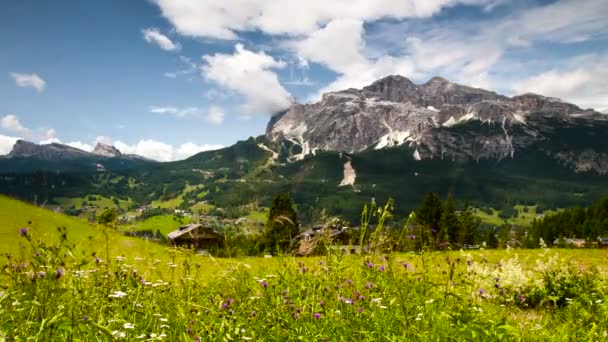 Prachtig Panoramisch Uitzicht Cortina Ampezzo Vallei Met Tofane Groep Achtergrond — Stockvideo