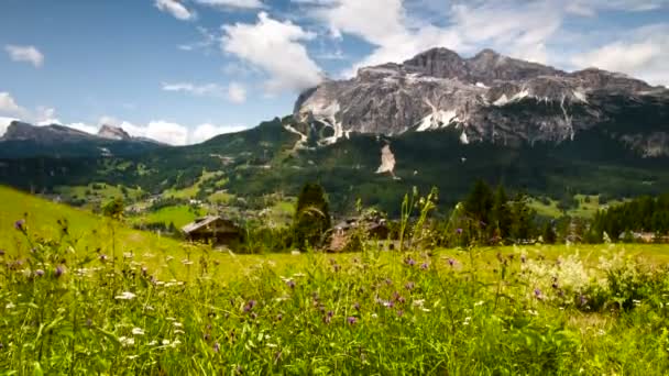 Prachtig Panoramisch Uitzicht Cortina Ampezzo Vallei Met Tofane Groep Achtergrond — Stockvideo