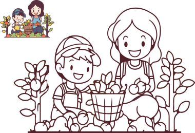 Bu resim, meyve toplamaktan zevk alan iki çocuğun neşe ve kırsal hayatın basitliğini yansıtıyor..