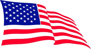 Mavi yıldızlı kırmızı ve beyaz çizgili bayrak beyaz bir zemin üzerinde dalgalanır, vatansever temalar veya grafik tasarım projeleri için idealdir..