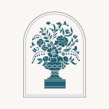 Classical Greek flower vase, roman arch illustration for wallpaper