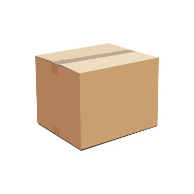 3D Realistic Cardboard Box Close Up. Brown Packaging Container Isolated on White Background.