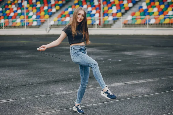 Sporty girl at the stadium — Stock Photo, Image