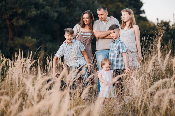 Familj i ett fält — Stockfoto