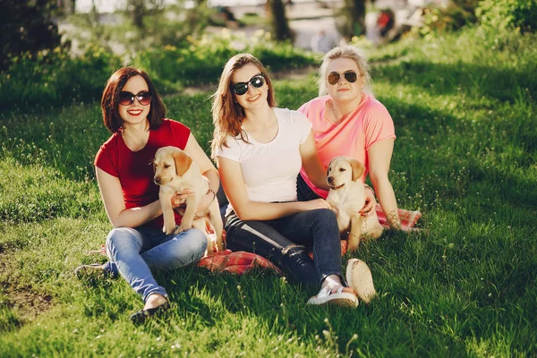 Meninas com cão — Fotografia de Stock