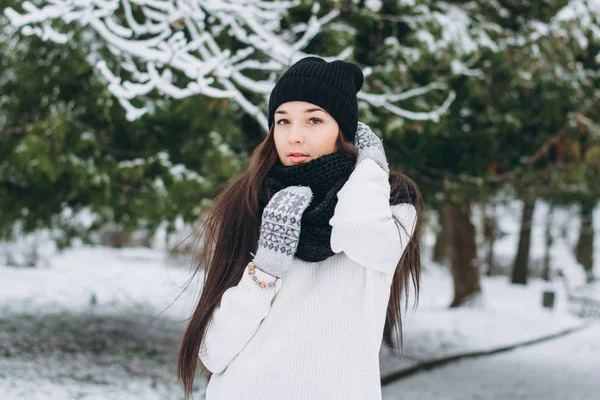 Menina no parque de inverno — Fotografia de Stock