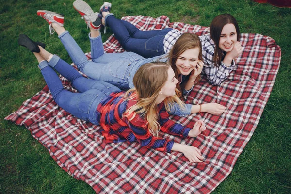 Flickor på picknick — Stockfoto