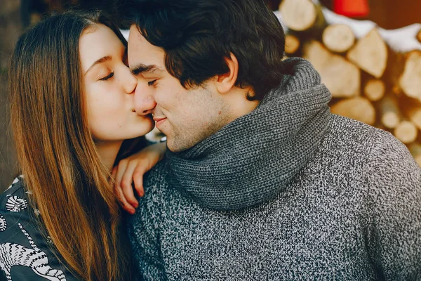 Sevgi dolu çift ayakta bir kış parkta