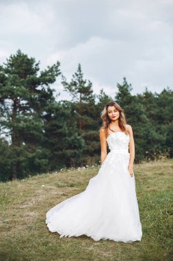 Güzel gelin bir yaz alanda yürüyüş