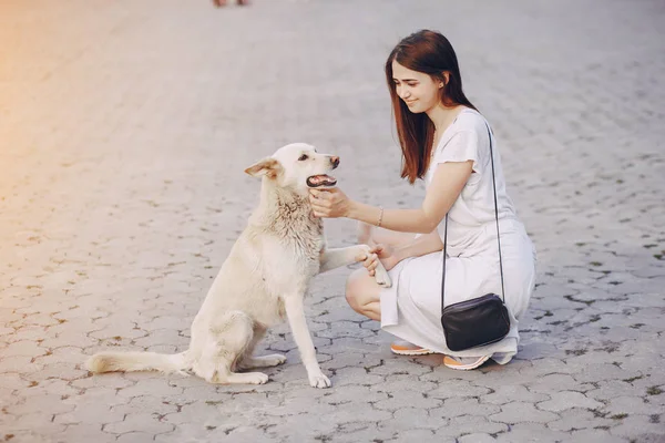Gadis dengan anjing — Stok Foto